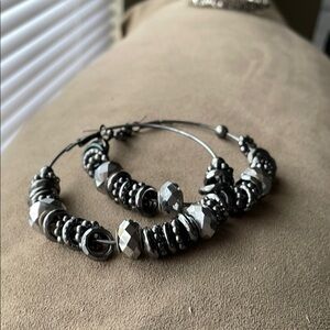 Elegant Silver Beaded Hoop Earrings